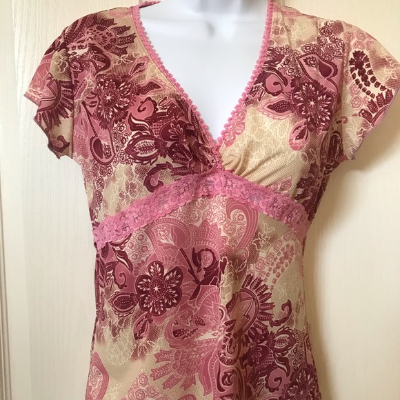❌SOLD❌NWT Pink Lace Trim Short Sleeve Top - Picture 3 of 14